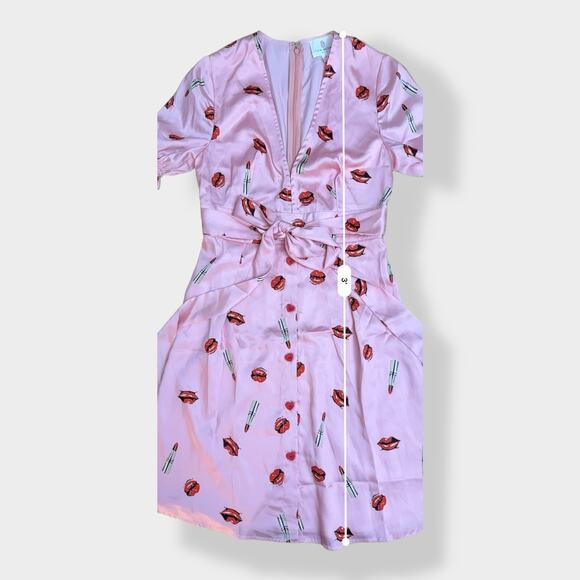 JB Julie Brown NWOT Pink Kisses and Lipstick Satin Dress Size 2 - Picture 3 of 8